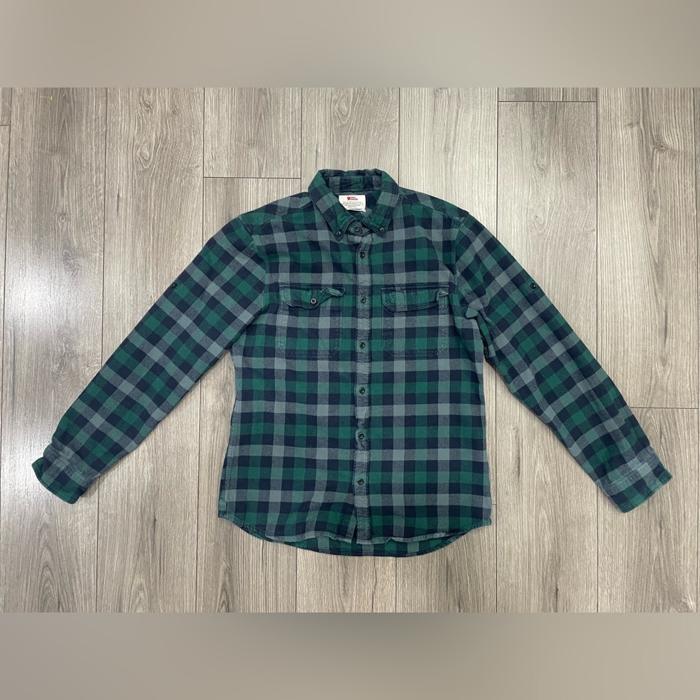 Fjallraven Mens Skog Flannel Shirt Button Up Long‎ Sleeve Green Plaid L